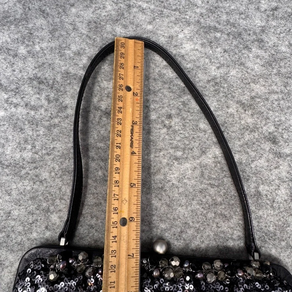 Y2K Sequin Black Clutch Evening Bag Kiss Clasp Special Event Beaded